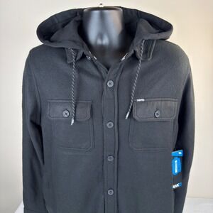 Tony Hawk Mens‎ Polar Fleece Hooded Shacket Black Button Front Medium NEW Read